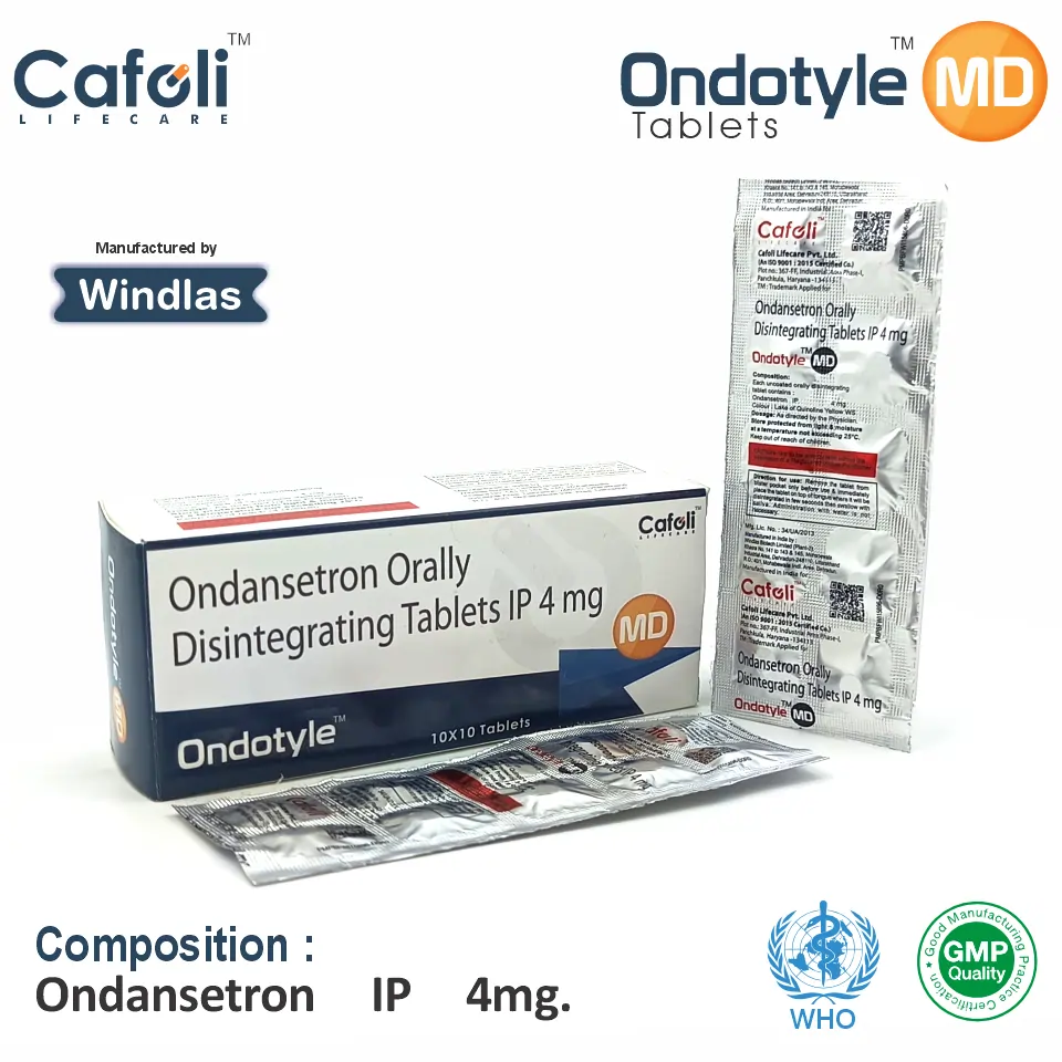Ondansetron (4mg) MD Tablet at best price in PCD Pharma Franchise for Nausea and Vomiting Control.